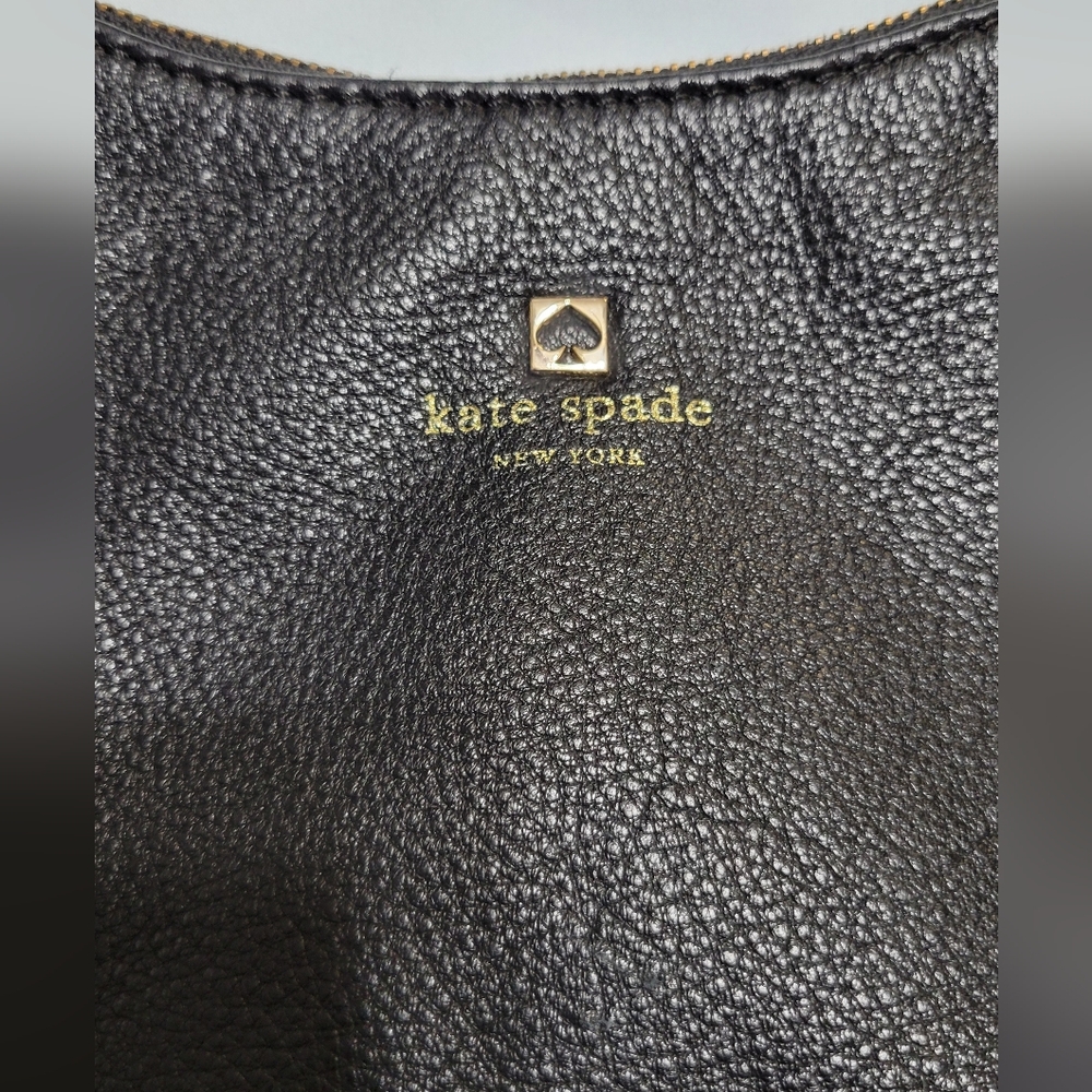 kate spade Black Pebbled Leather Shoulder Bag with Gold Logo